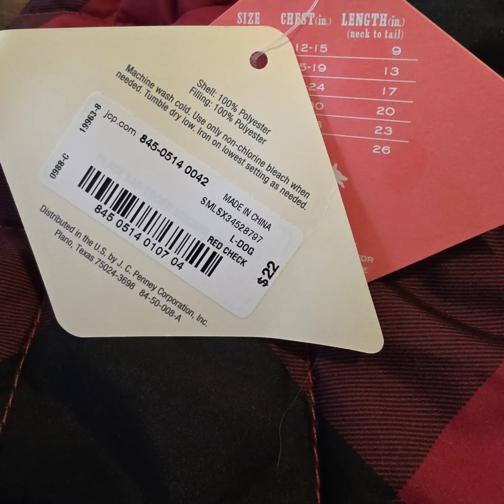 St. Johns Bark Dog Jacket Size Large Red Check NWT